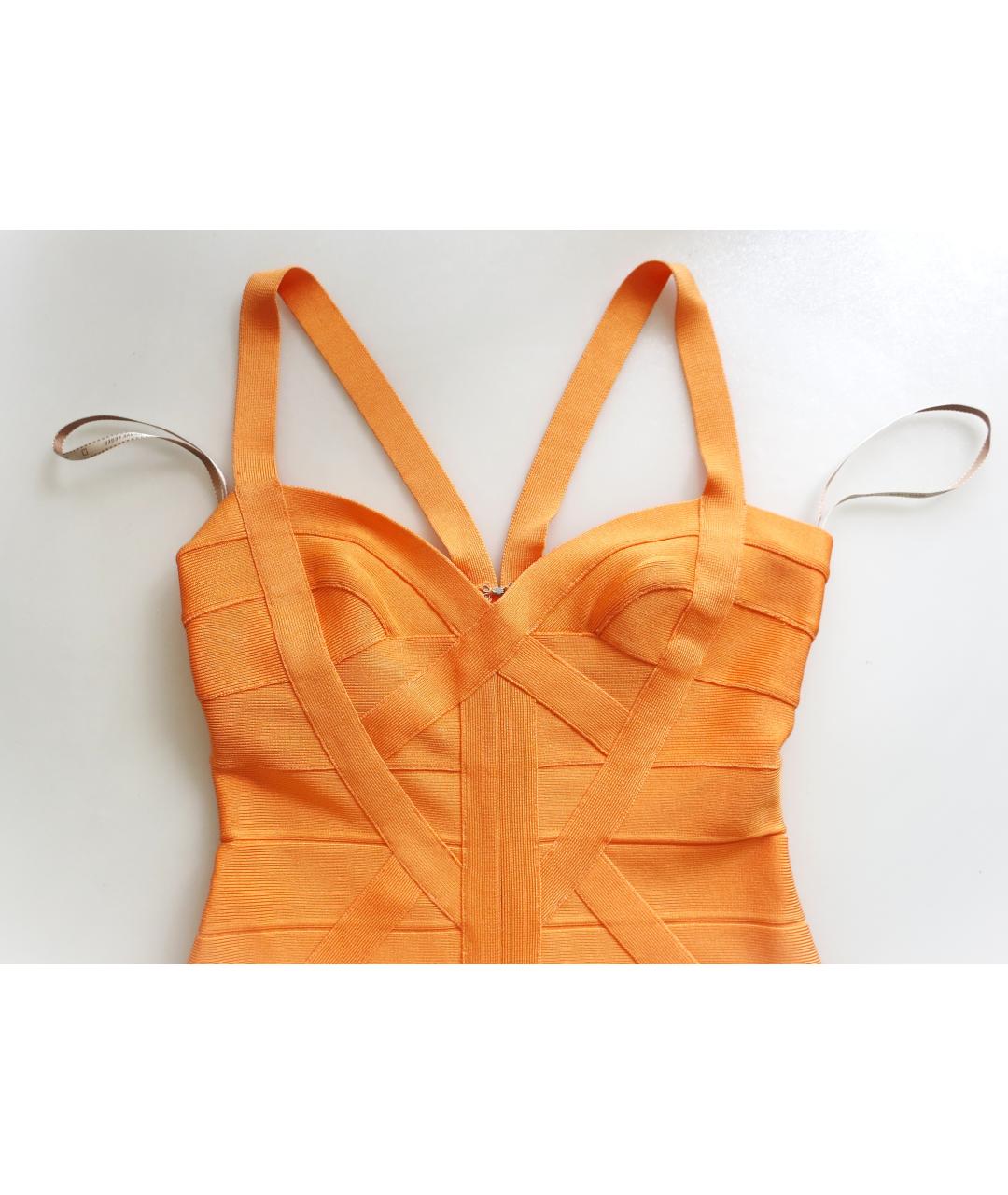 HERVE LEGER Оранжевое вискозное повседневное платье, фото 7