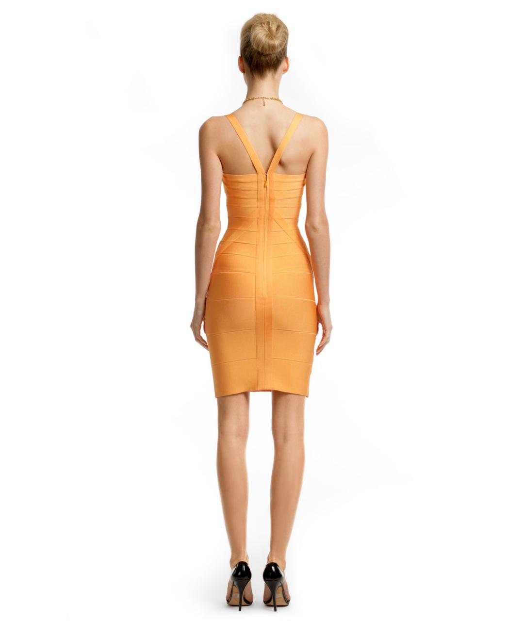 HERVE LEGER Оранжевое вискозное повседневное платье, фото 3