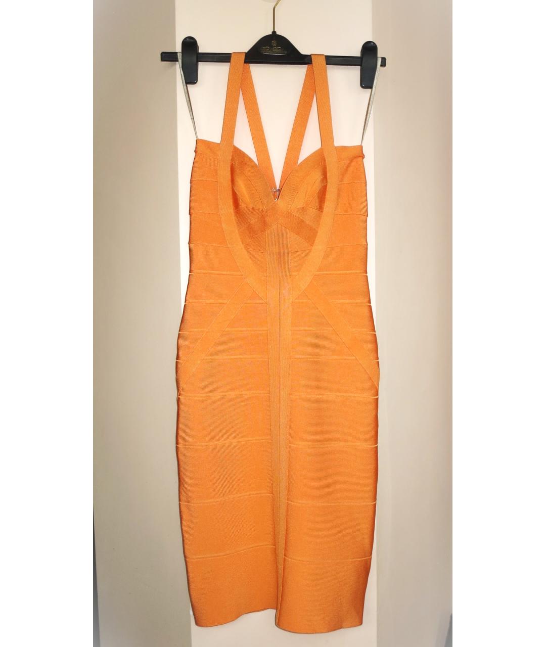 HERVE LEGER Оранжевое вискозное повседневное платье, фото 6
