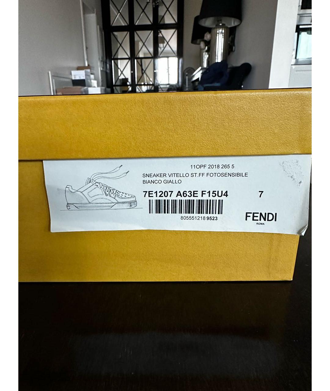 FENDI Белые кожаные низкие кроссовки / кеды, фото 5