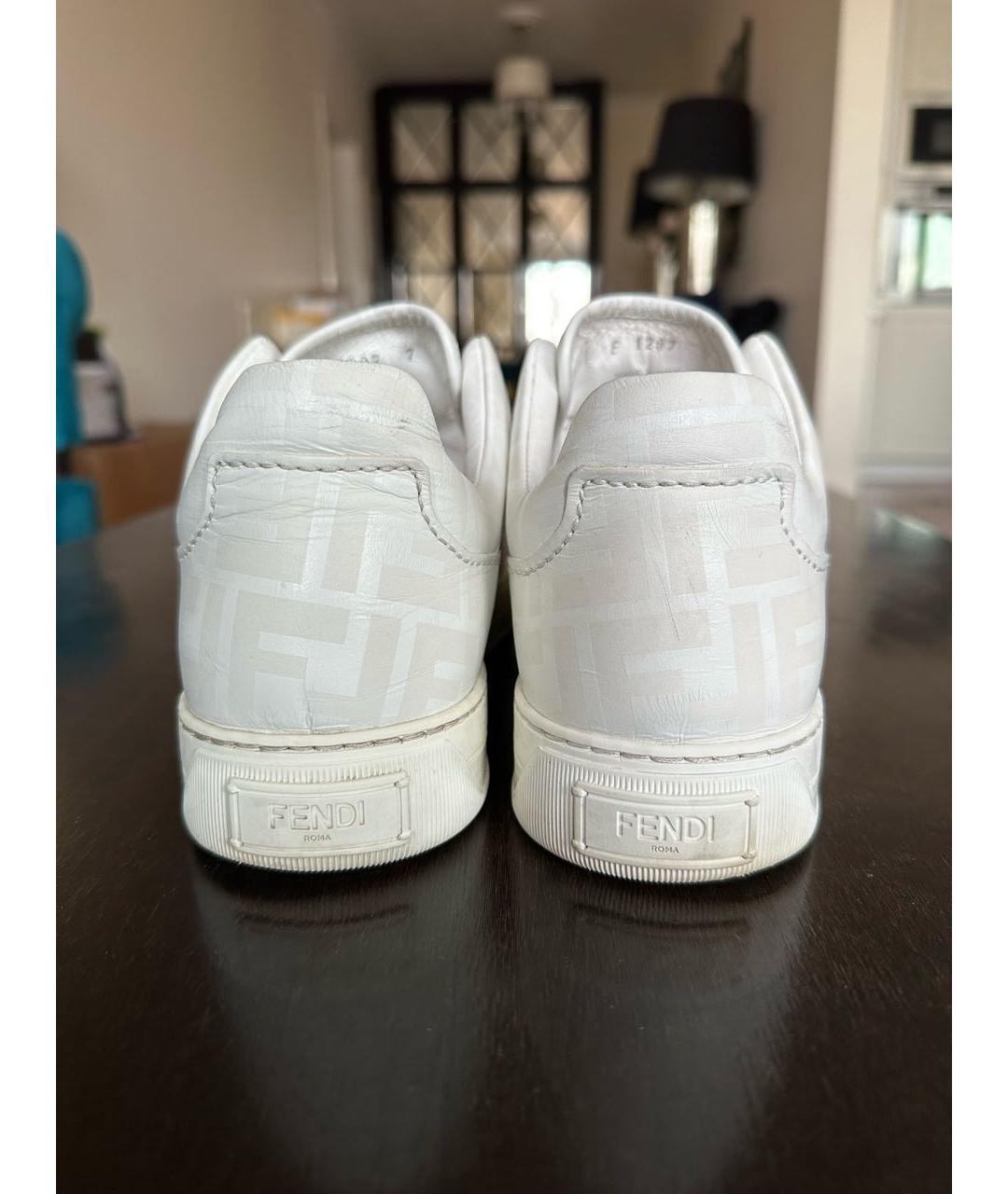 FENDI Белые кожаные низкие кроссовки / кеды, фото 4