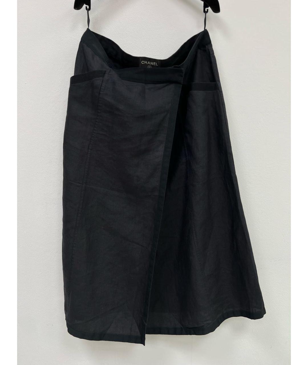 CHANEL PRE-OWNED Черная льняная юбка миди, фото 7