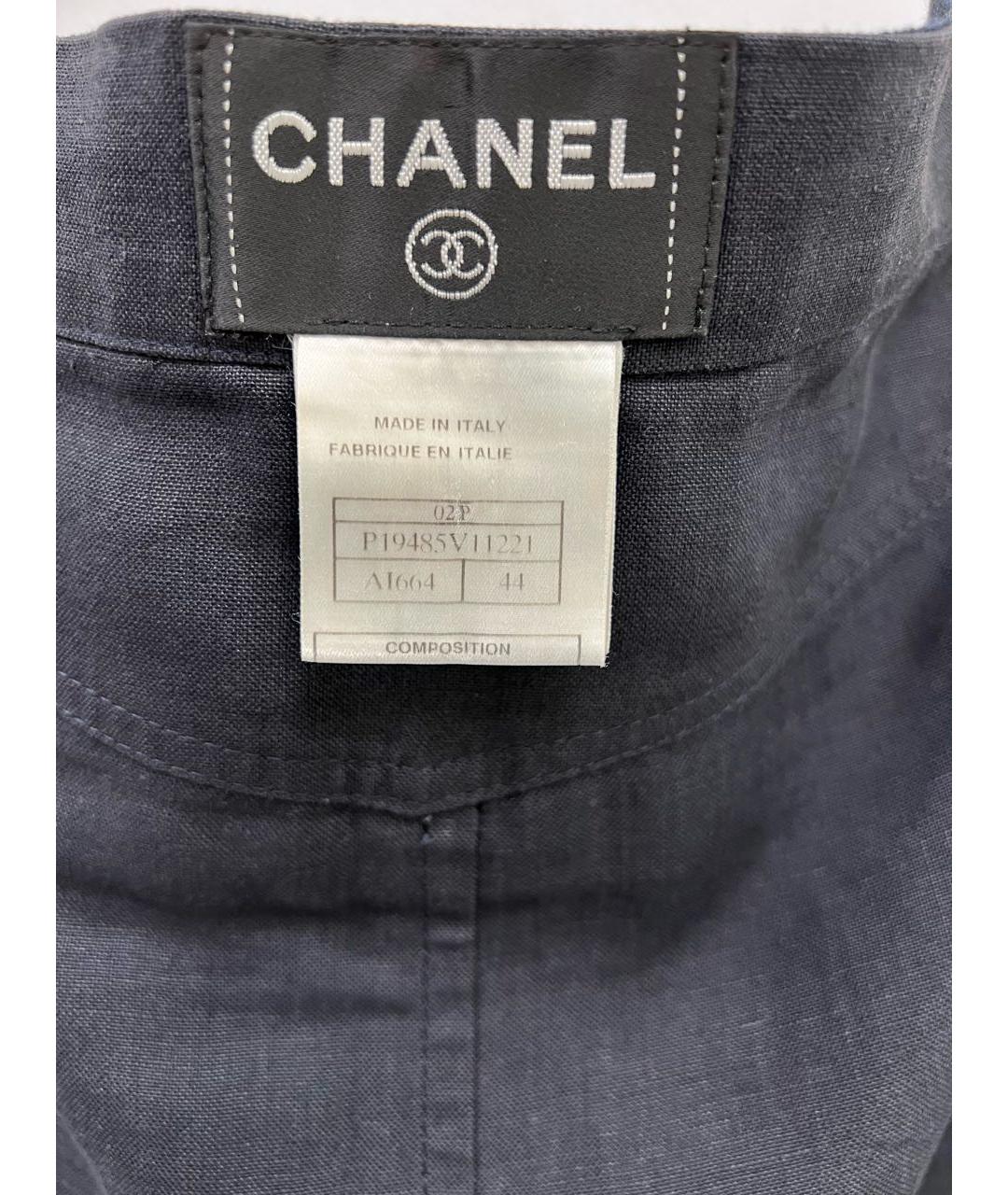 CHANEL PRE-OWNED Черная льняная юбка миди, фото 5