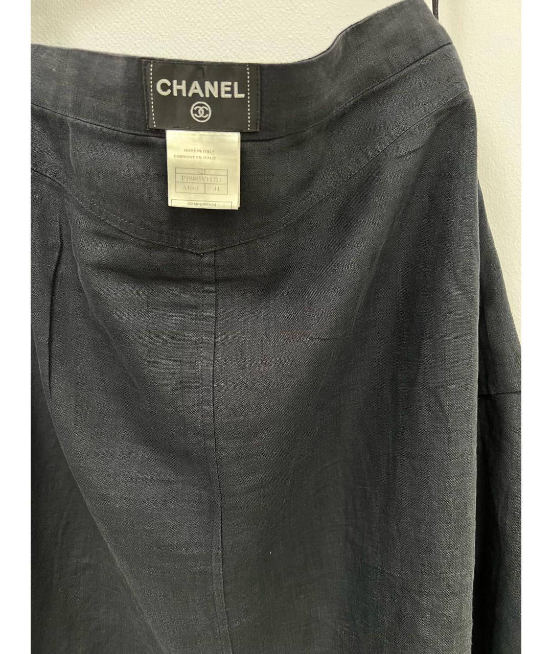 CHANEL PRE-OWNED Черная льняная юбка миди, фото 3