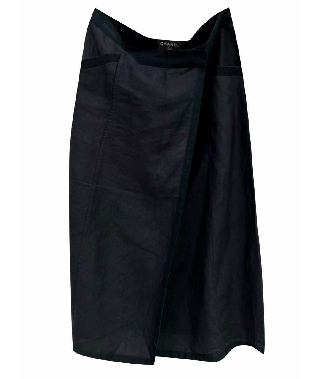 CHANEL PRE-OWNED Черная льняная юбка миди, фото 1