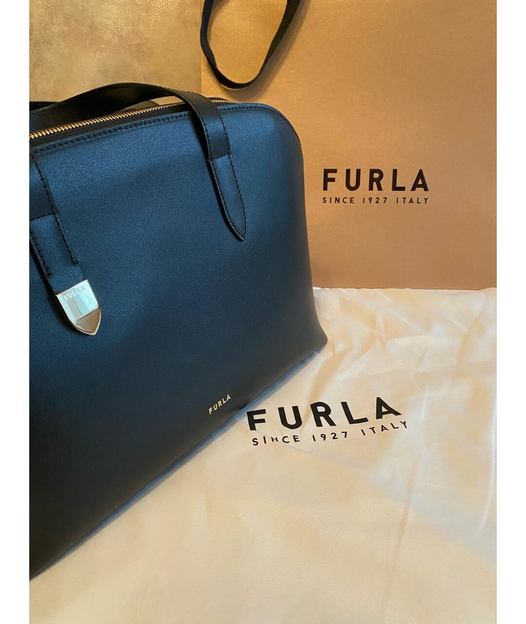 FURLA Черная кожаная сумка тоут, фото 3