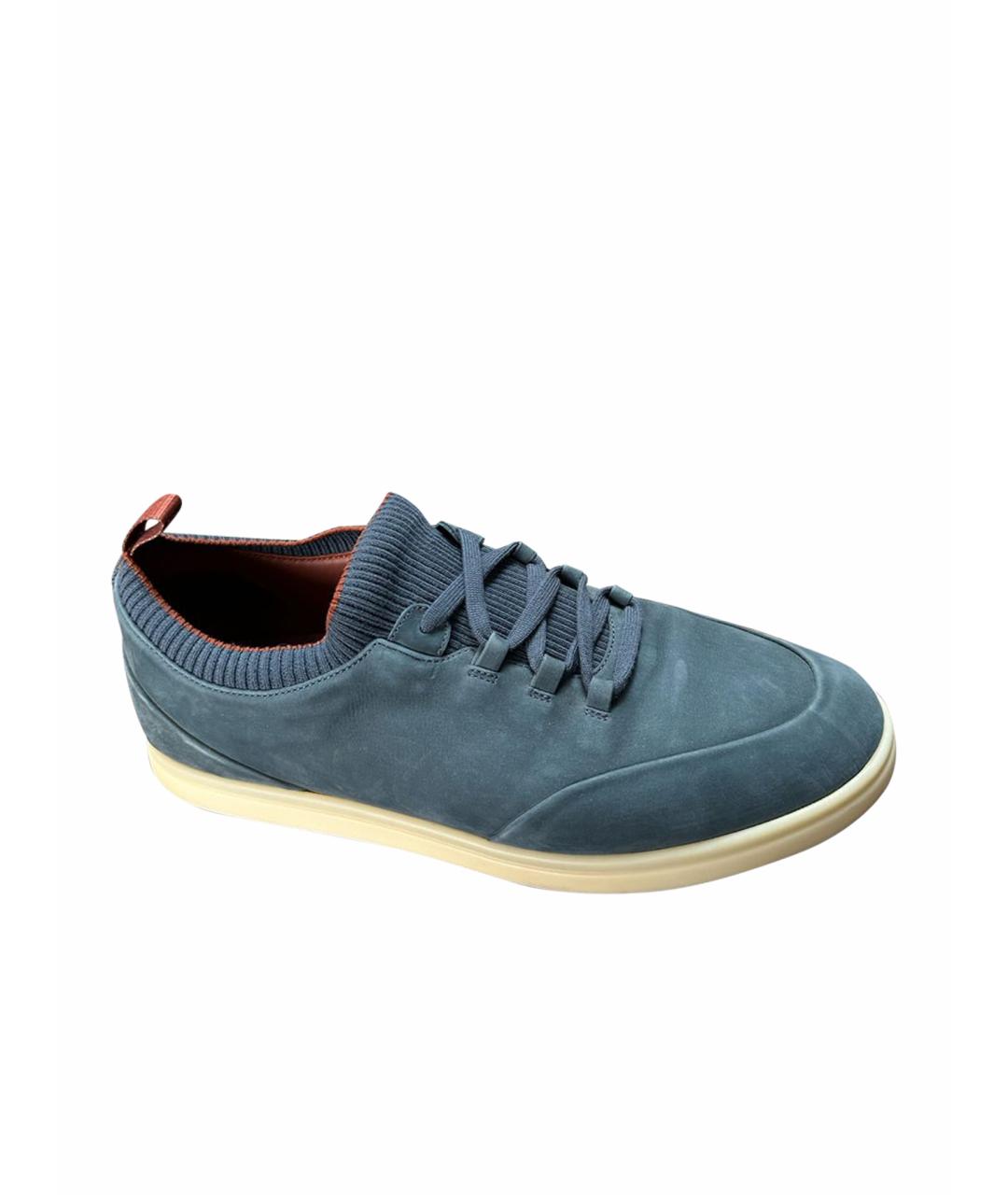 LORO PIANA Синие замшевые низкие кроссовки / кеды, фото 1
