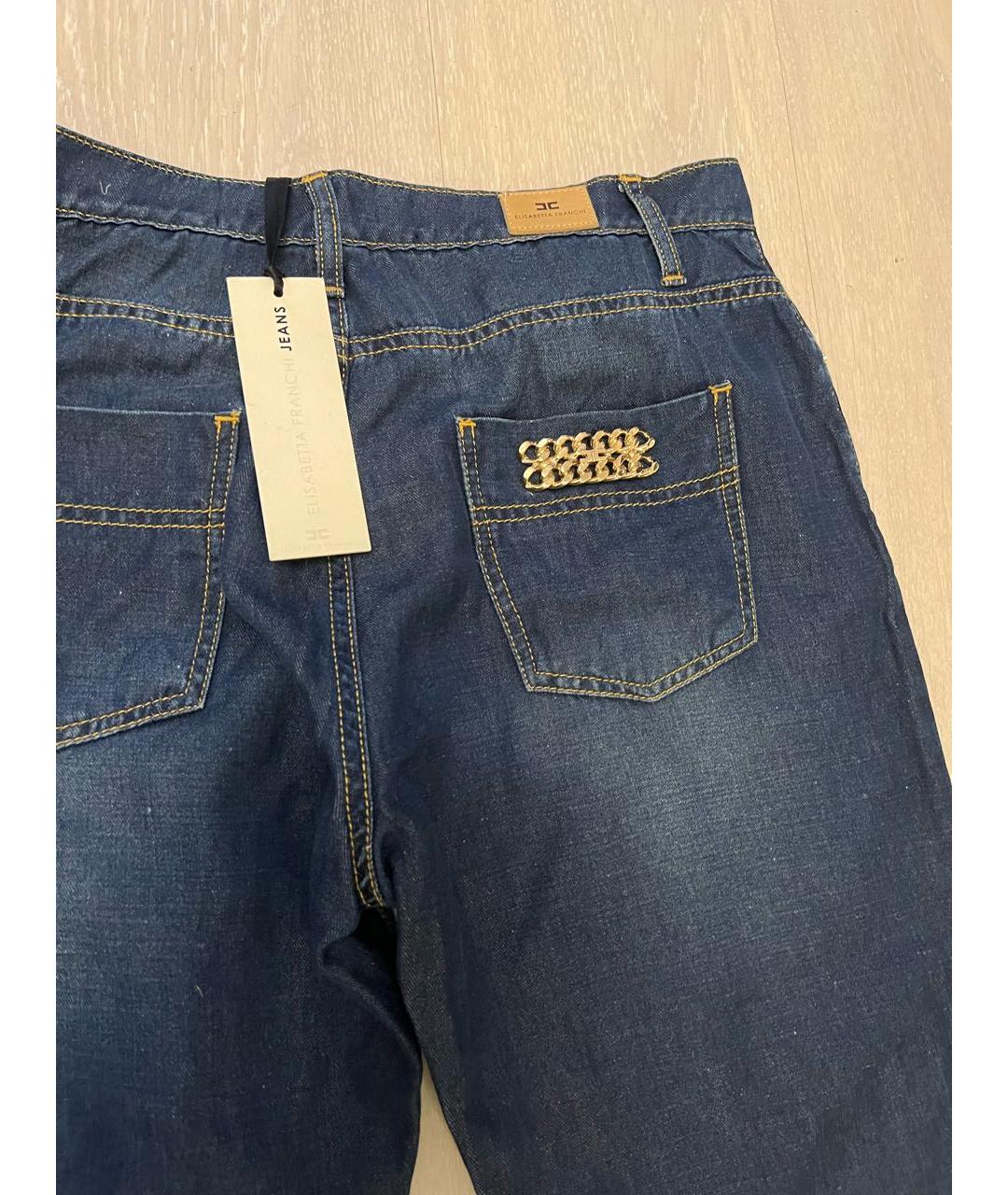 ELISABETTA FRANCHI Синие хлопко-леновые прямые джинсы, фото 2
