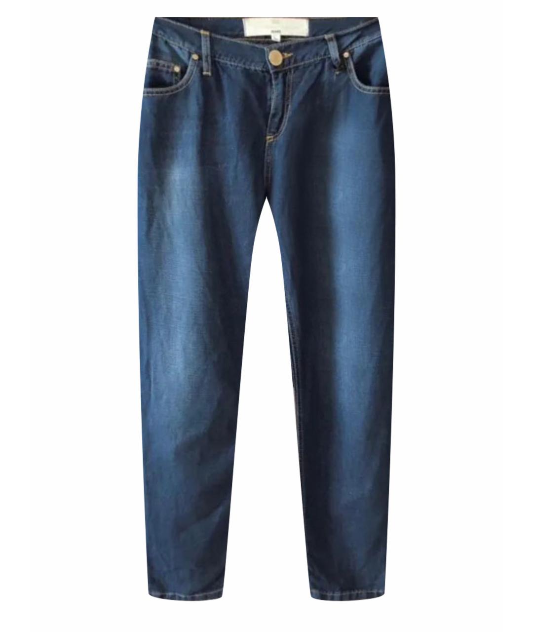ELISABETTA FRANCHI Синие хлопко-леновые прямые джинсы, фото 1