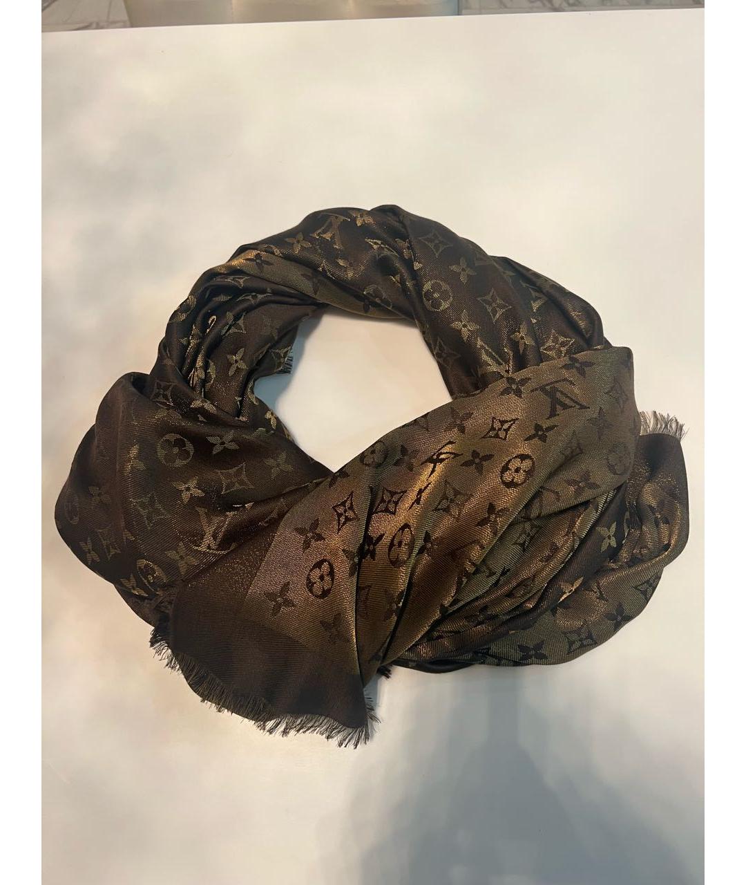 LOUIS VUITTON PRE-OWNED Коричневый шелковый платок, фото 5