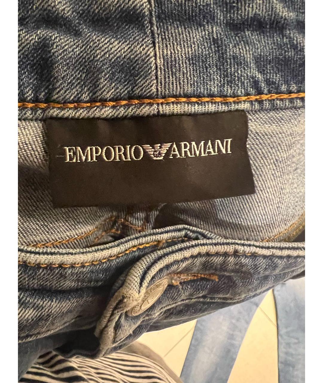 EMPORIO ARMANI Голубые хлопко-эластановые прямые джинсы, фото 6
