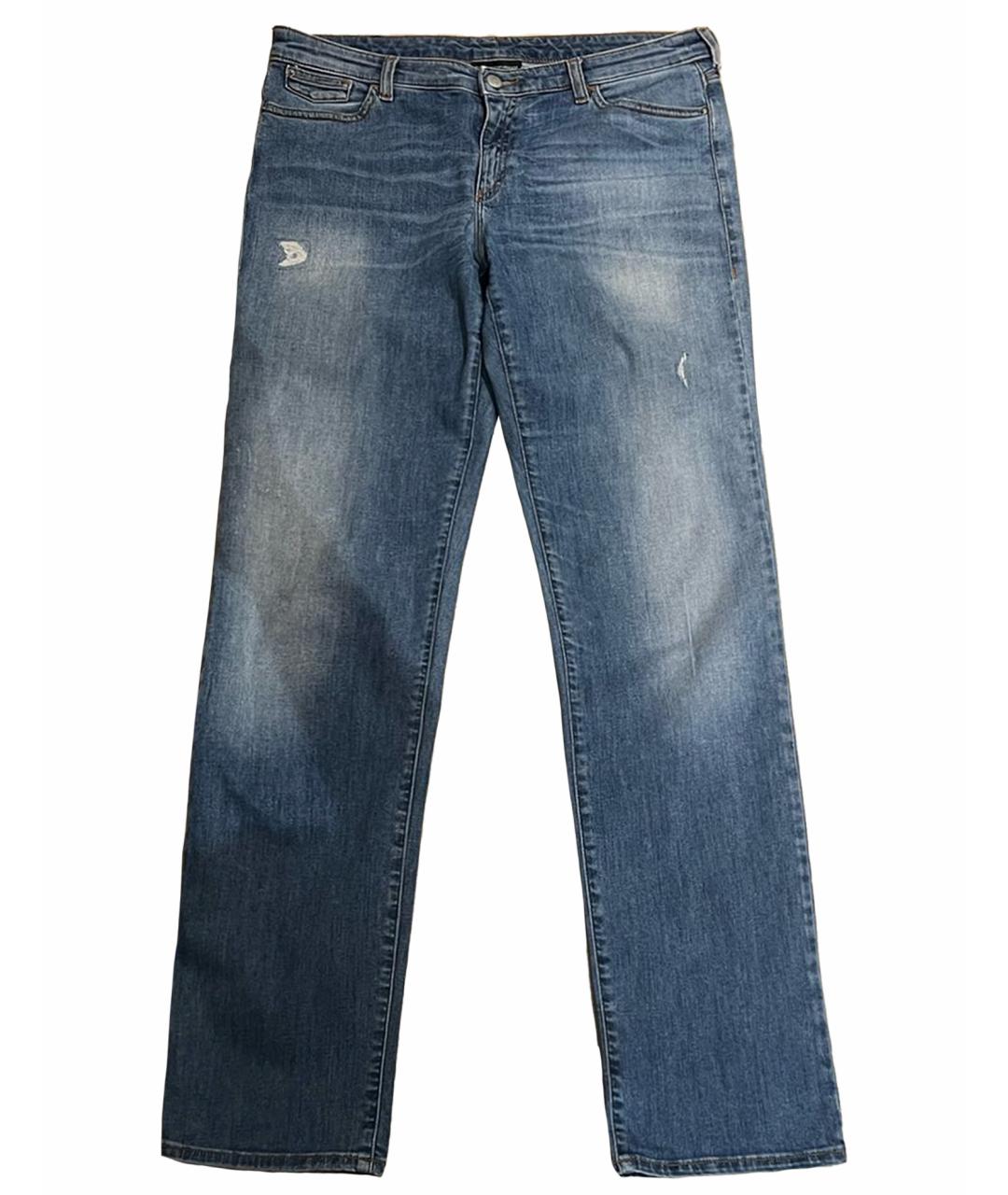 EMPORIO ARMANI Голубые хлопко-эластановые прямые джинсы, фото 1