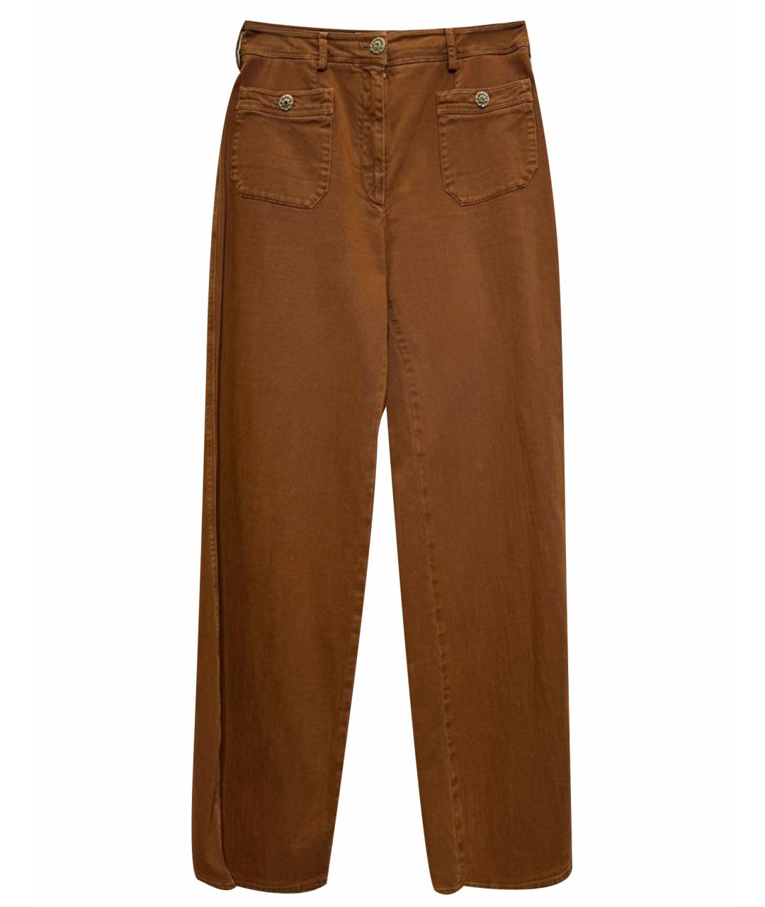 CHANEL PRE-OWNED Коричневые хлопко-эластановые прямые джинсы, фото 1