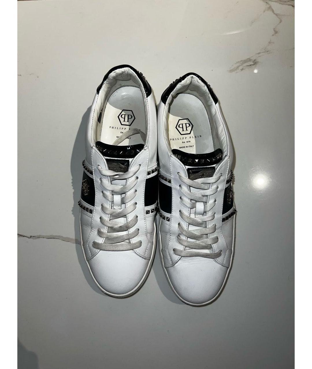 PHILIPP PLEIN Белые кожаные низкие кроссовки / кеды, фото 2