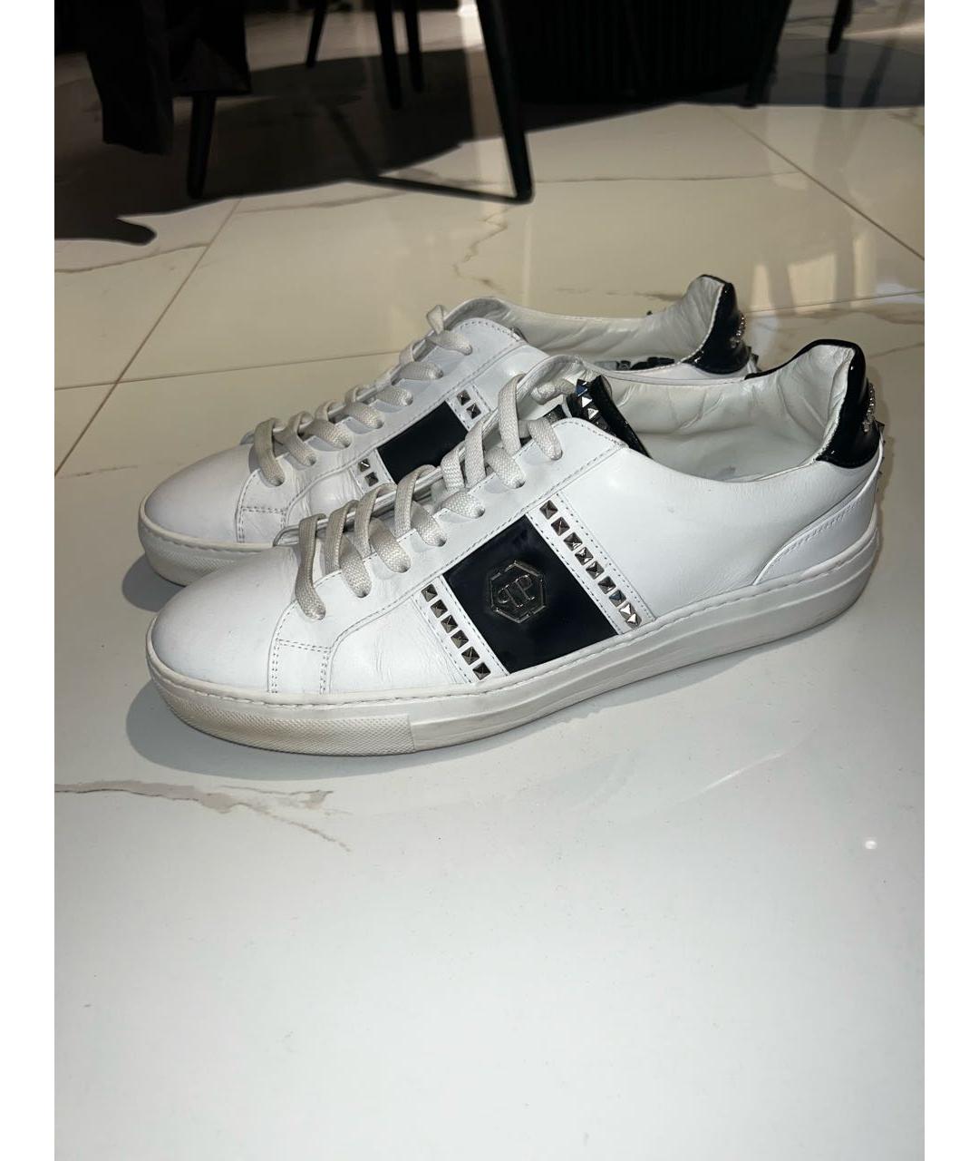 PHILIPP PLEIN Белые кожаные низкие кроссовки / кеды, фото 6