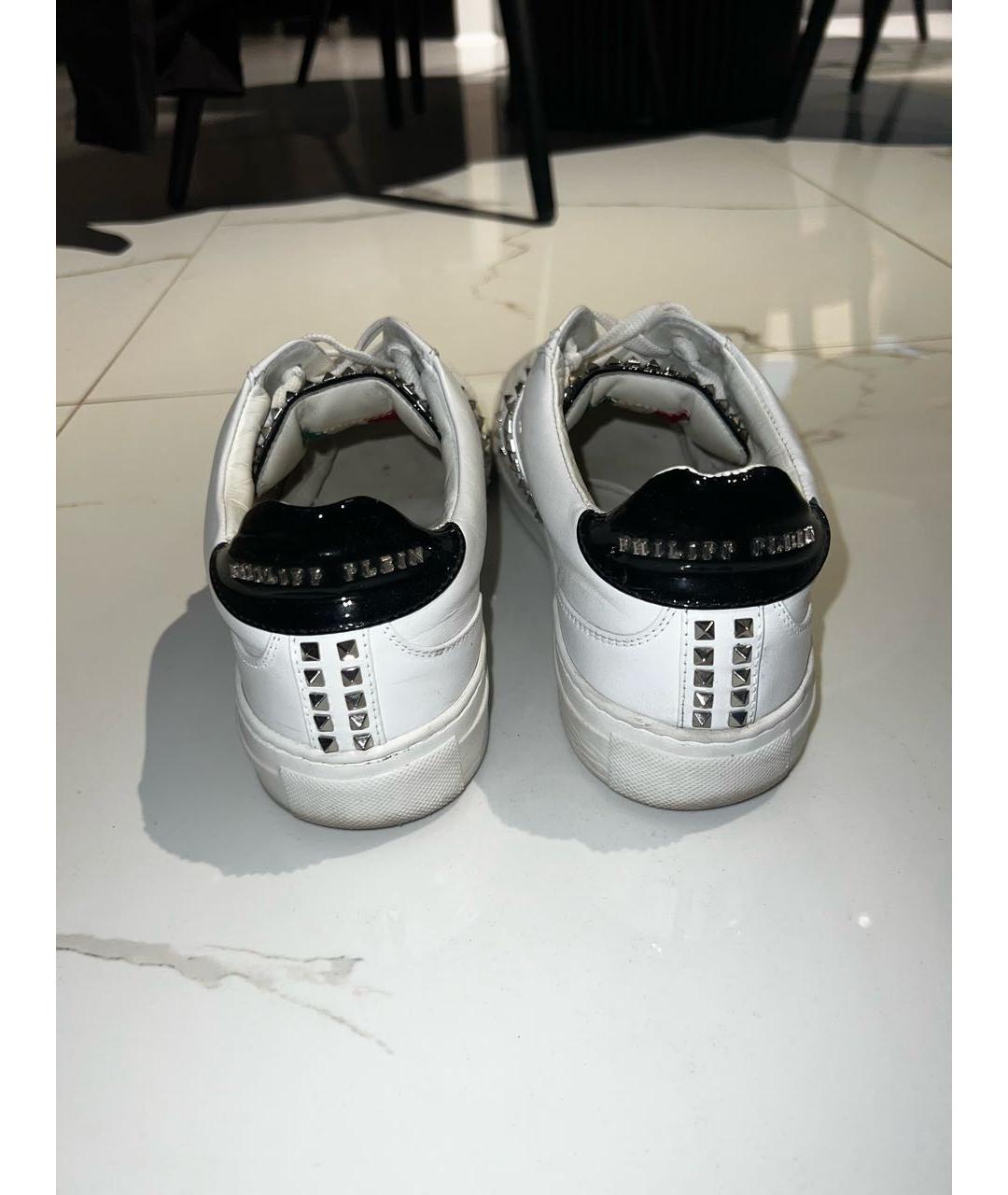 PHILIPP PLEIN Белые кожаные низкие кроссовки / кеды, фото 3