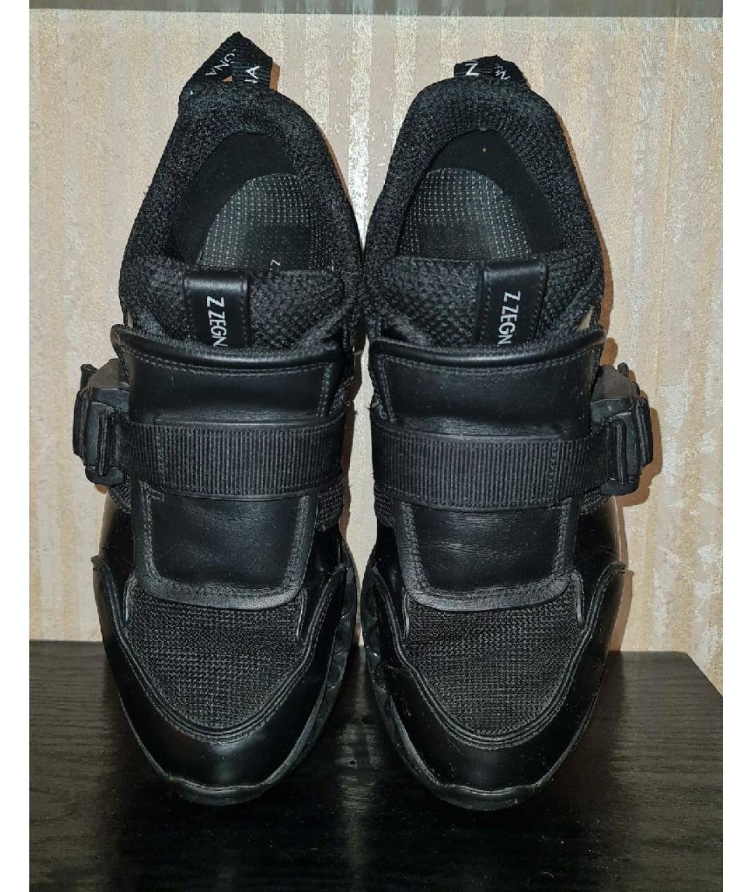 ZZEGNA Черные кожаные низкие кроссовки / кеды, фото 2