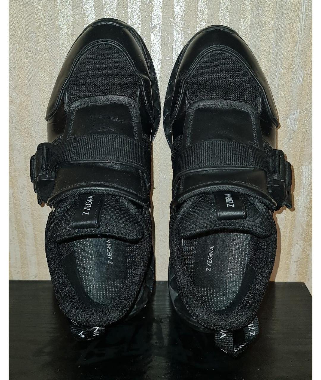ZZEGNA Черные кожаные низкие кроссовки / кеды, фото 3