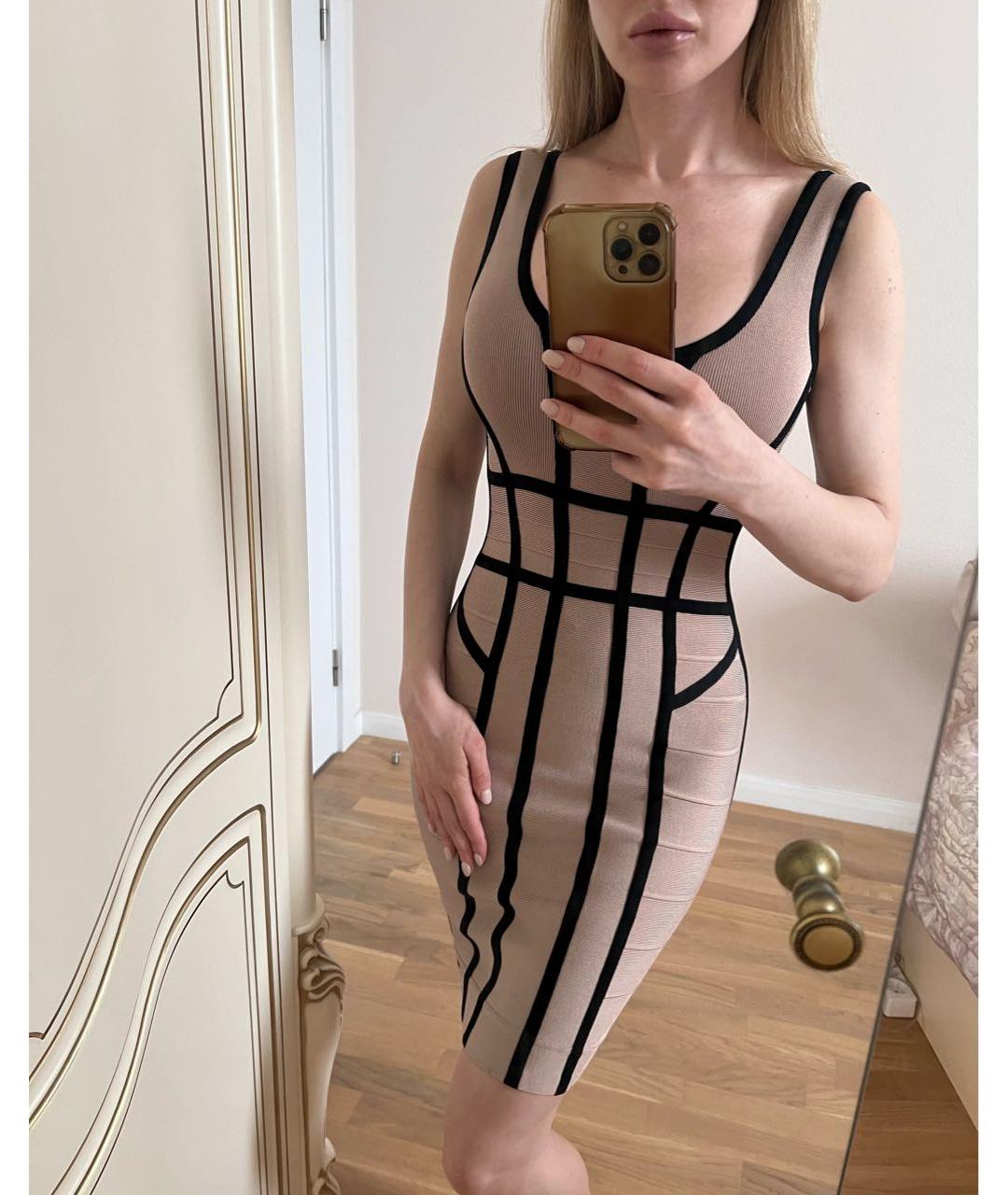 HERVE LEGER Бежевое хлопко-эластановое коктейльное платье, фото 5