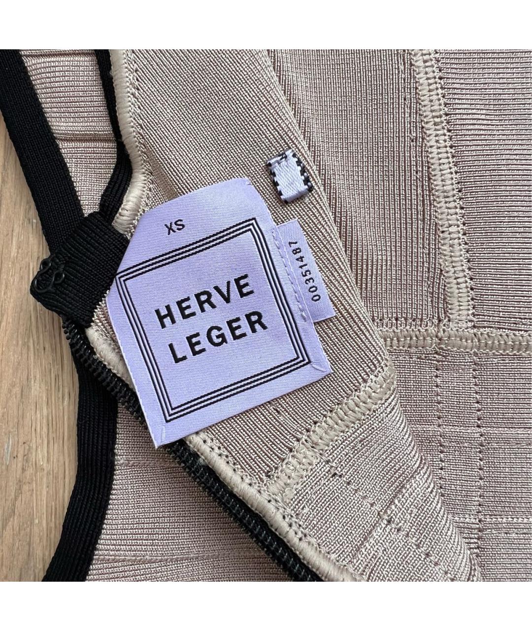 HERVE LEGER Бежевое хлопко-эластановое коктейльное платье, фото 3