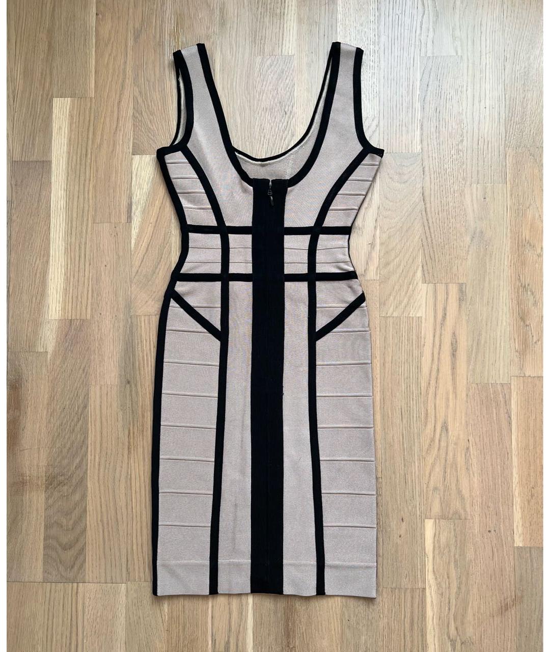 HERVE LEGER Бежевое хлопко-эластановое коктейльное платье, фото 2