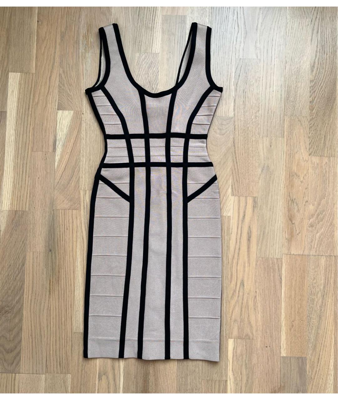 HERVE LEGER Бежевое хлопко-эластановое коктейльное платье, фото 6