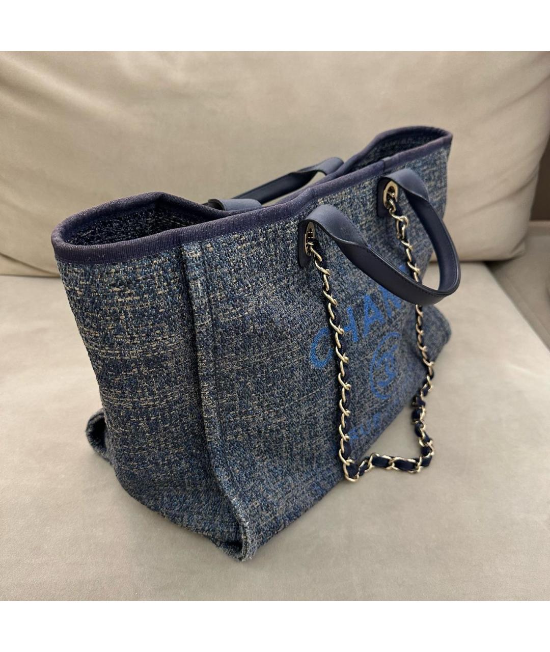 CHANEL PRE-OWNED Темно-синяя тканевая сумка тоут, фото 2