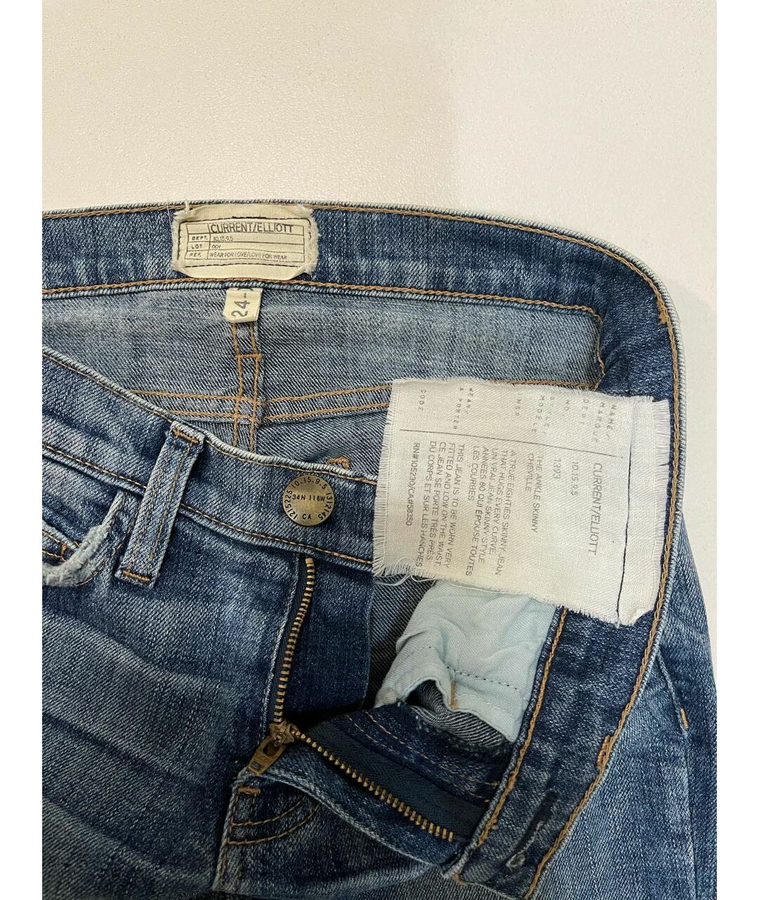 CURRENT/ELLIOTT Синие хлопко-эластановые джинсы слим, фото 7