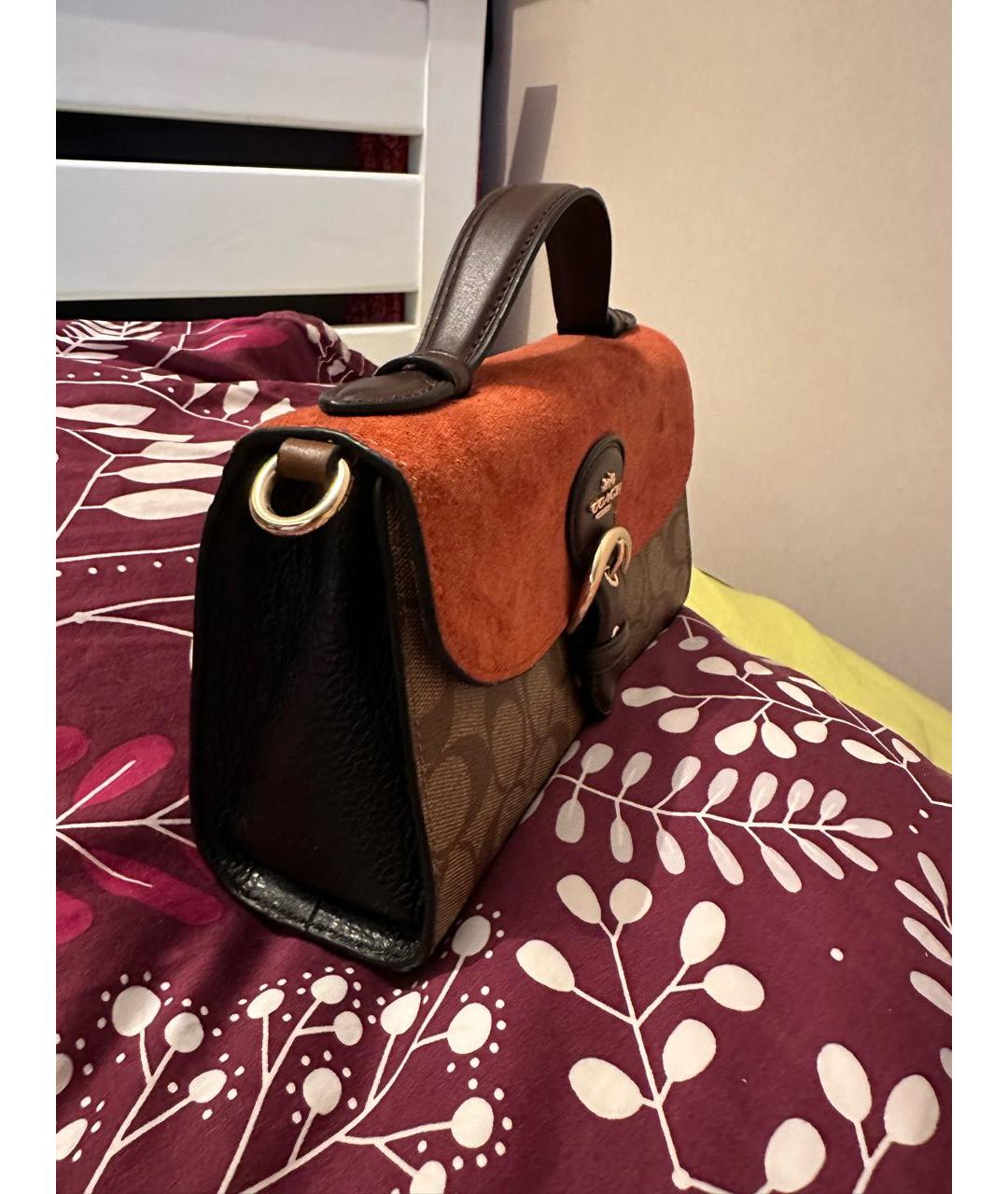 COACH Бежевая кожаная сумка с короткими ручками, фото 2