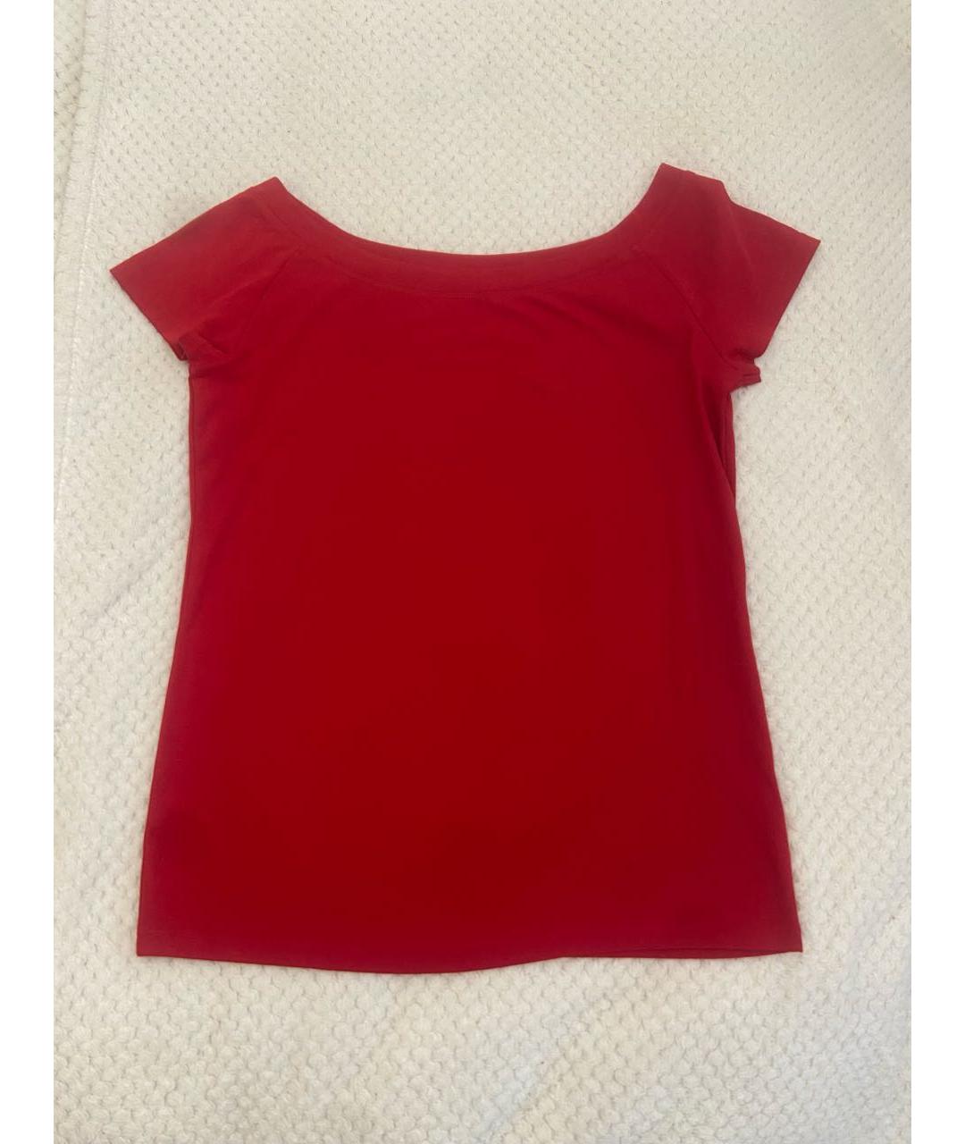 RALPH LAUREN Красная хлопко-эластановая футболка, фото 9