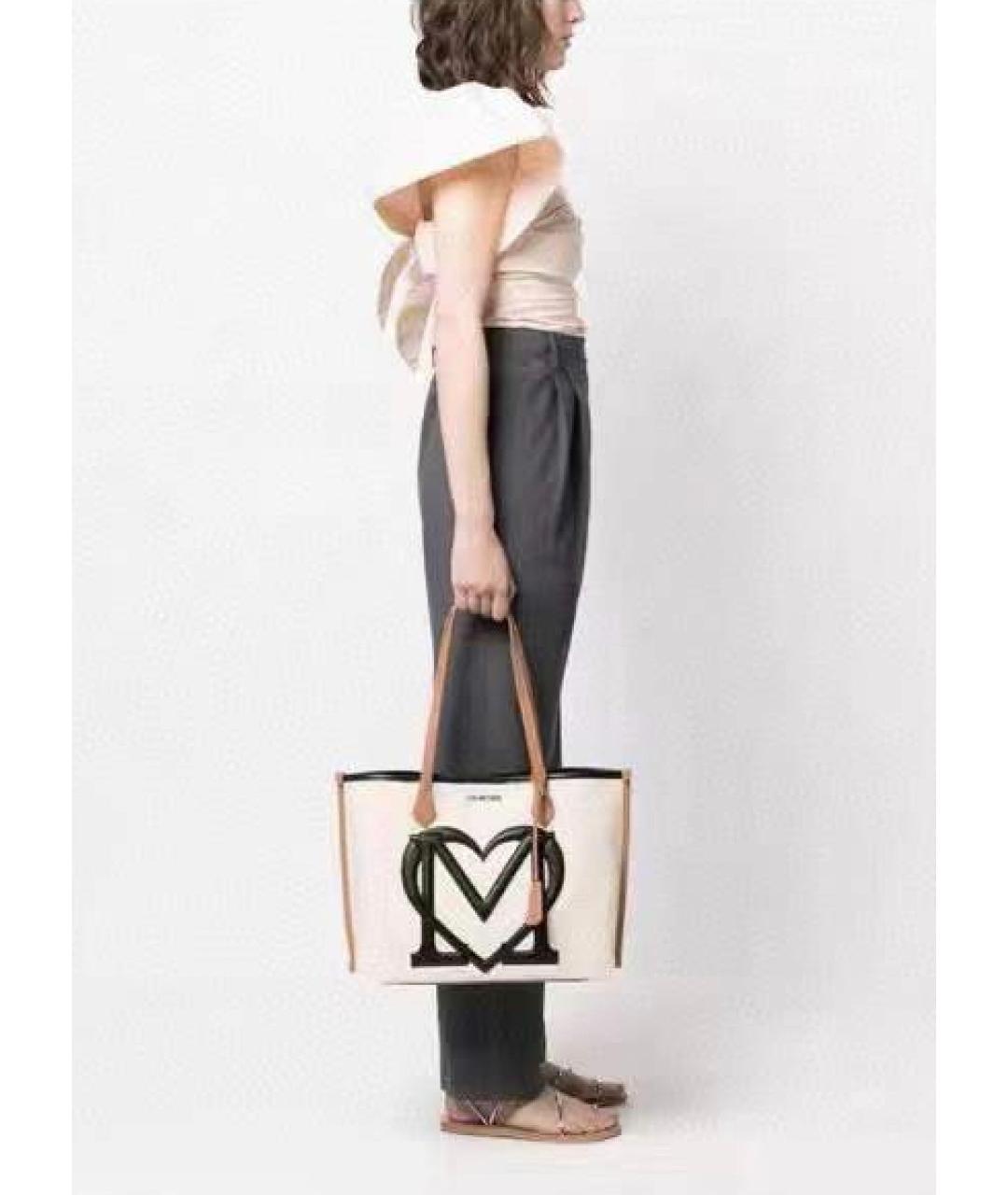 LOVE MOSCHINO Бежевая тканевая сумка тоут, фото 2