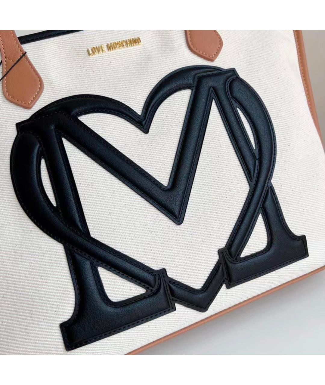LOVE MOSCHINO Бежевая тканевая сумка тоут, фото 4