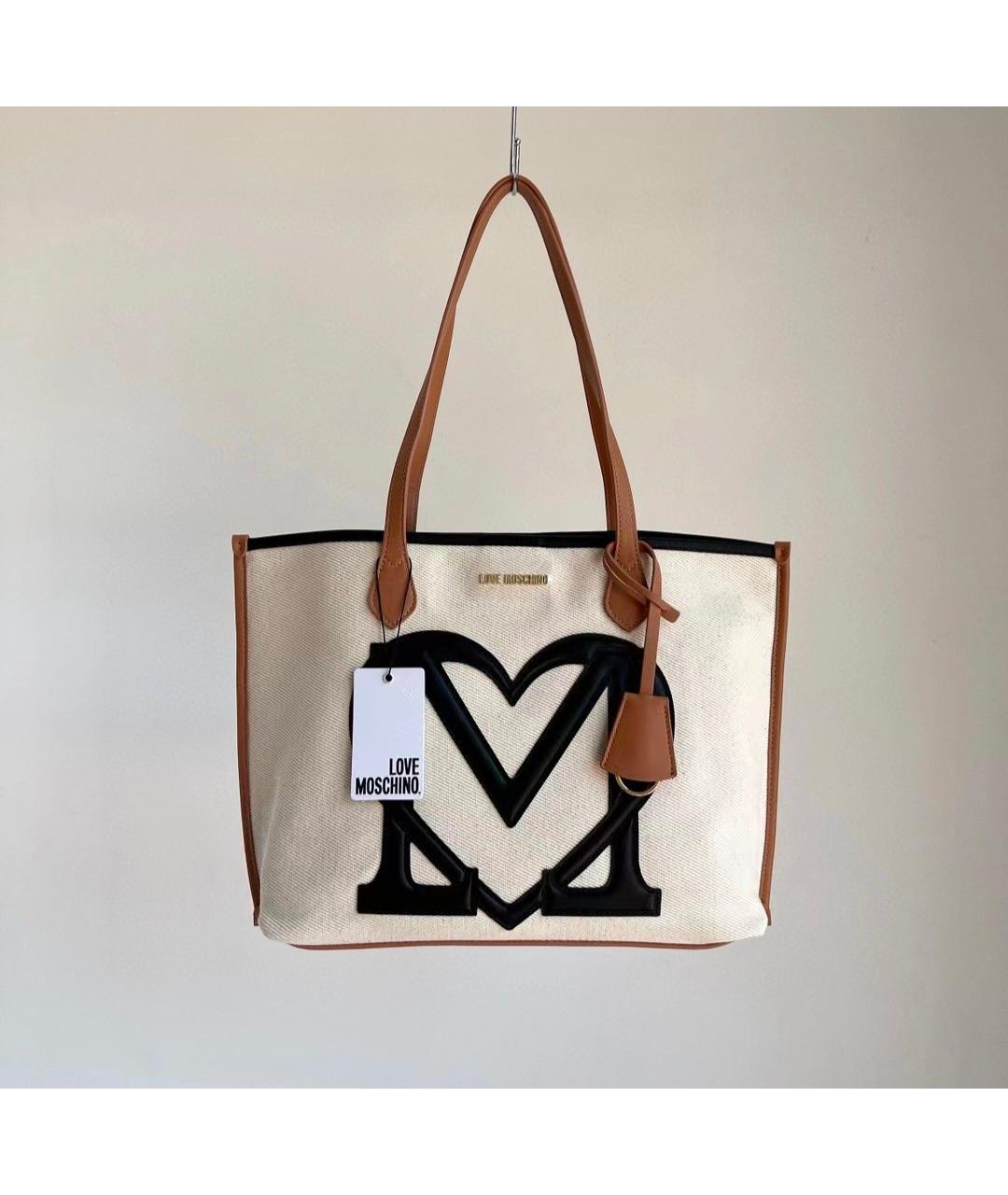 LOVE MOSCHINO Бежевая тканевая сумка тоут, фото 5