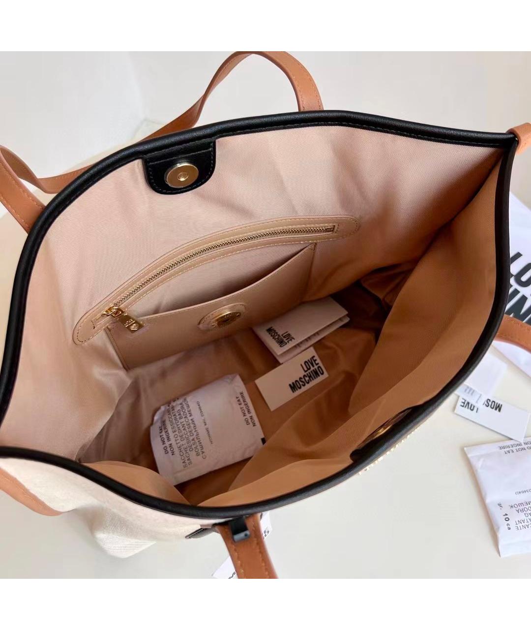 LOVE MOSCHINO Бежевая тканевая сумка тоут, фото 7