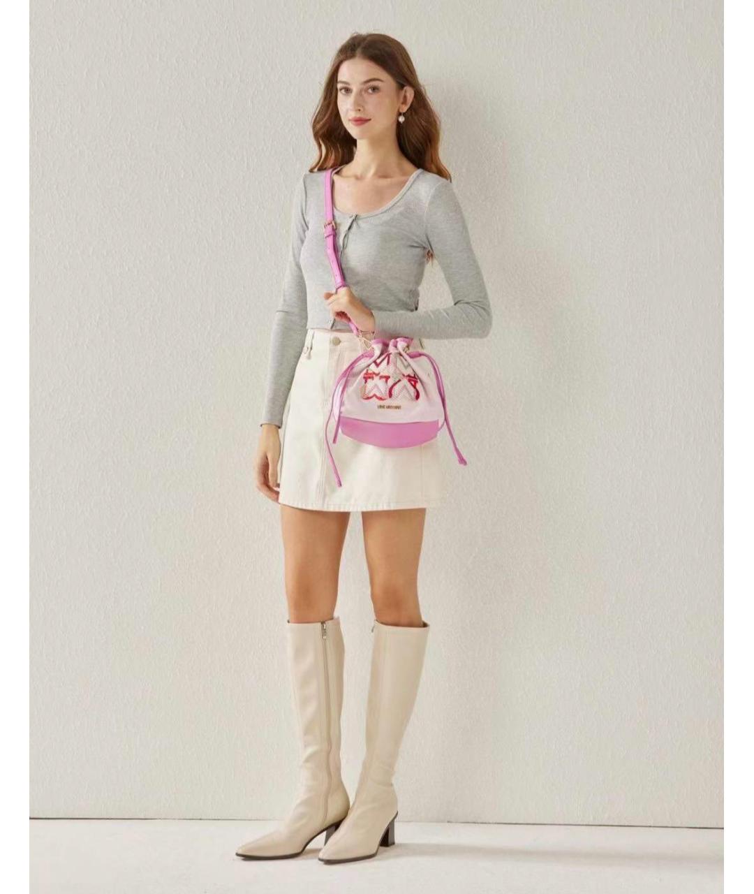 LOVE MOSCHINO Розовая тканевая сумка через плечо, фото 3