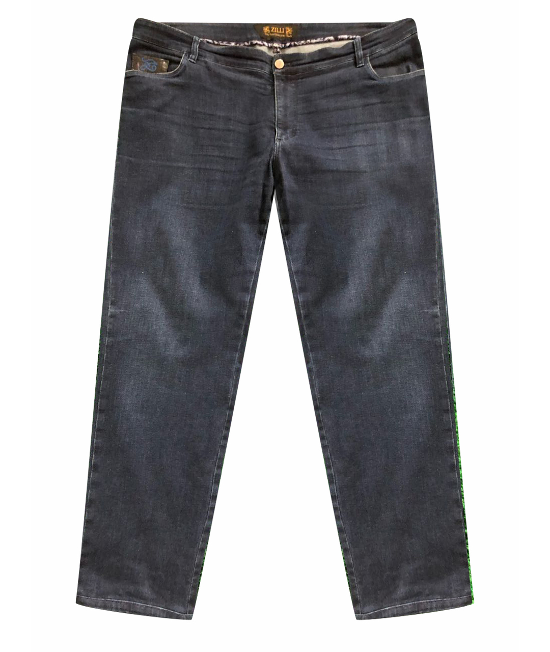 ZILLI Темно-синие хлопко-полиэстеровые прямые джинсы, фото 1