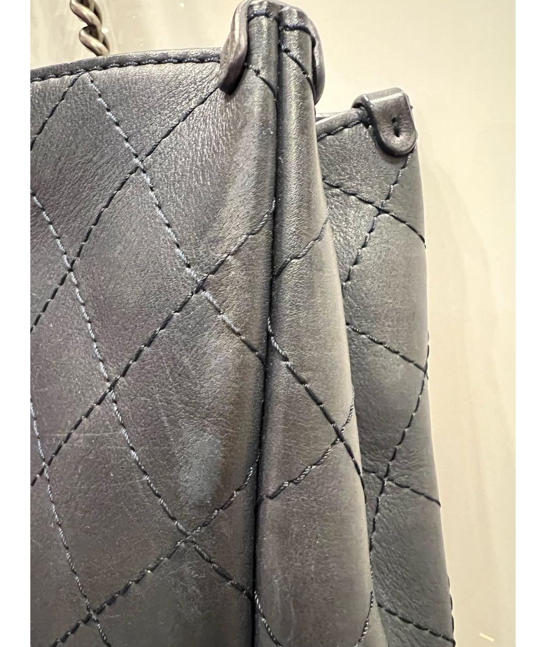 CHANEL PRE-OWNED Темно-синяя кожаная сумка тоут, фото 8