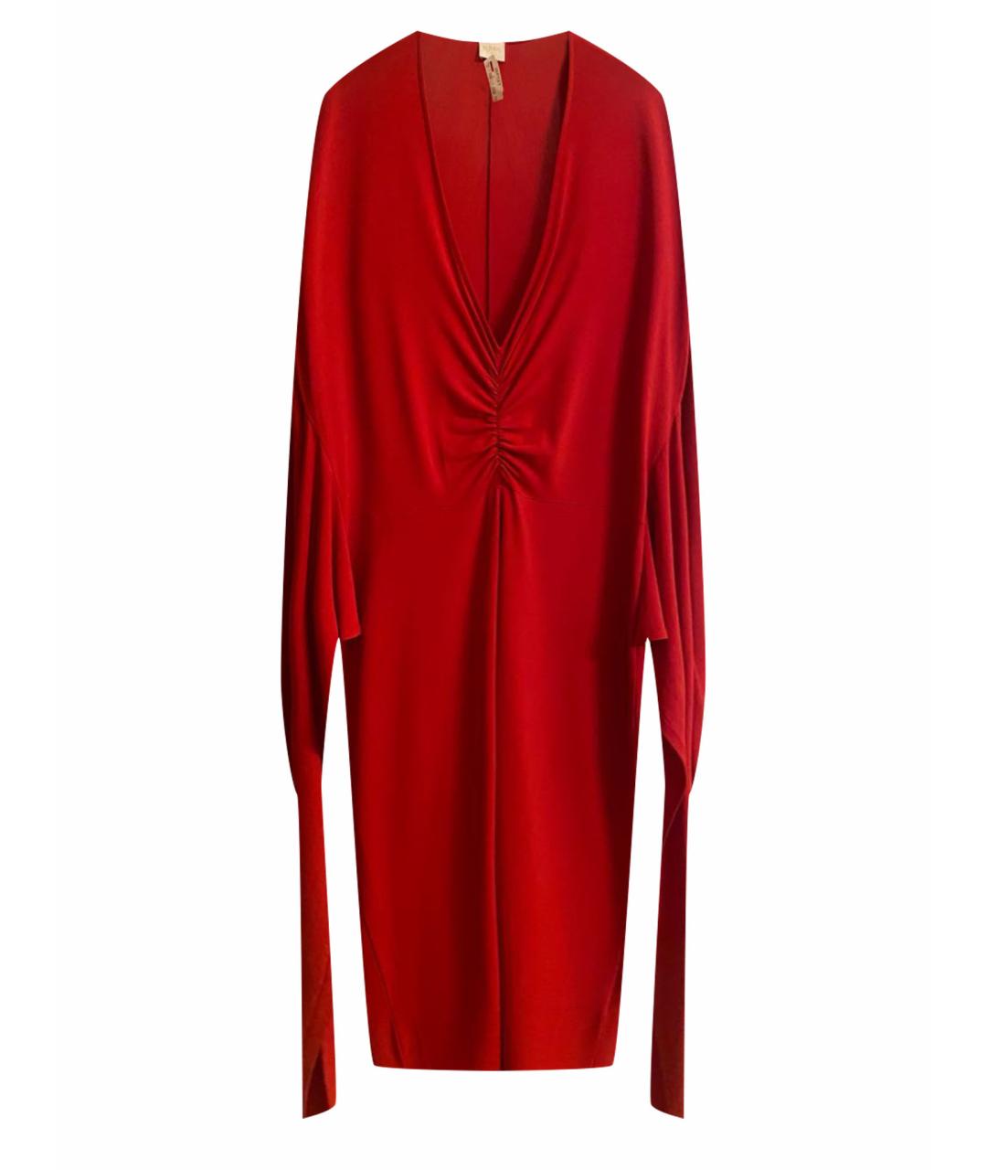 VALENTINO Красное шелковое коктейльное платье, фото 1