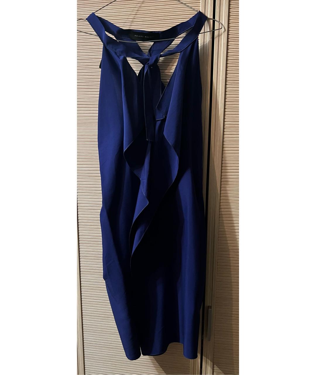 ROLAND MOURET Темно-синее шелковое платье, фото 7