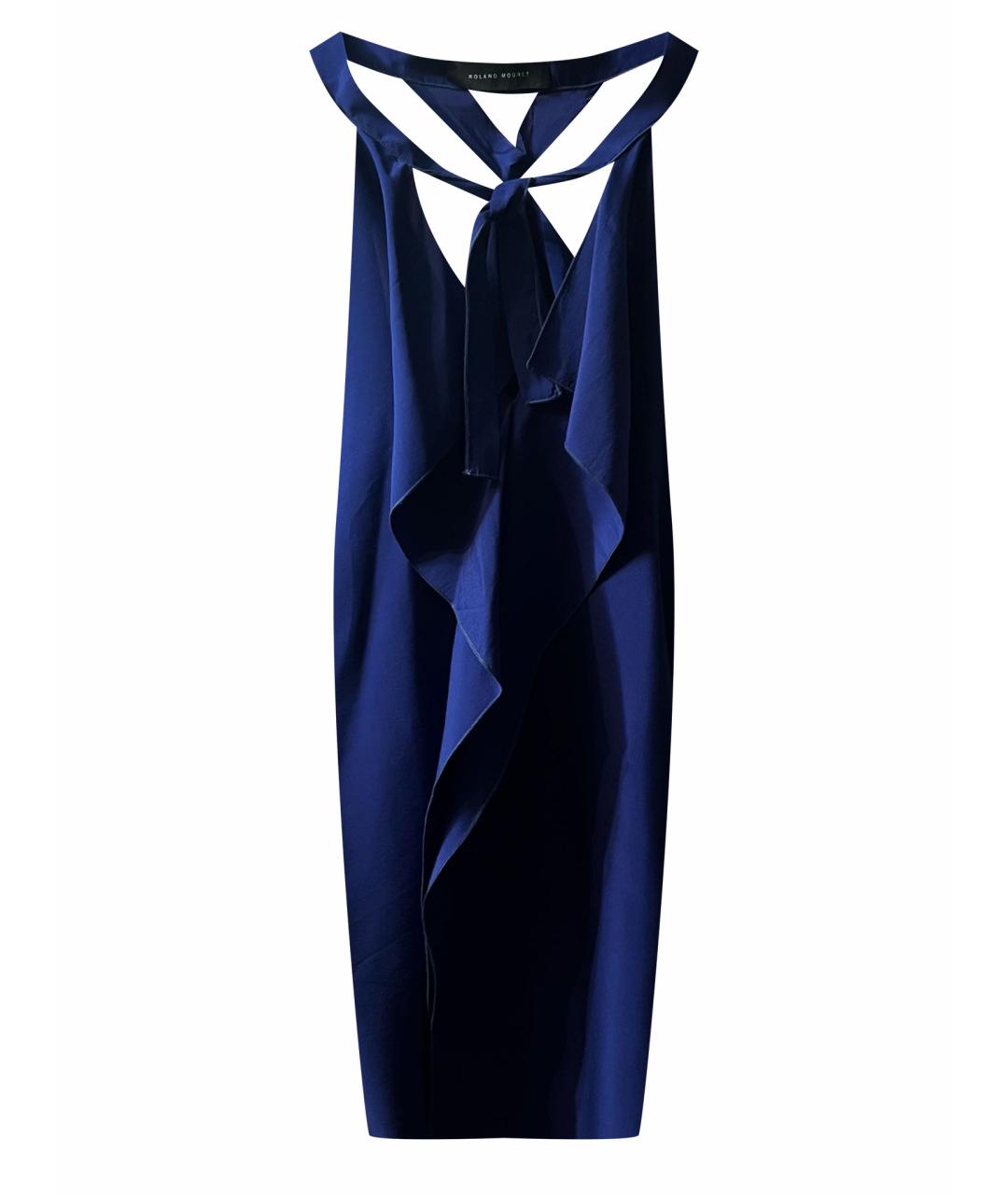 ROLAND MOURET Темно-синее шелковое платье, фото 1
