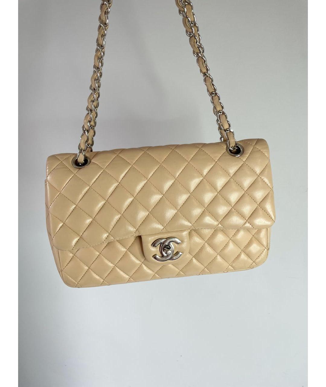 CHANEL PRE-OWNED Бежевая кожаная сумка через плечо, фото 5