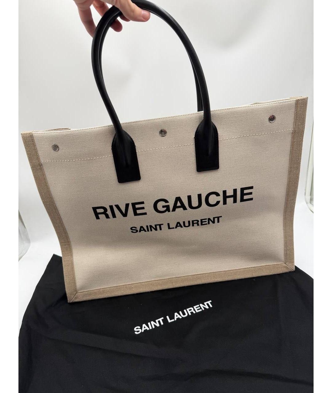SAINT LAURENT Бежевая льняная сумка тоут, фото 4