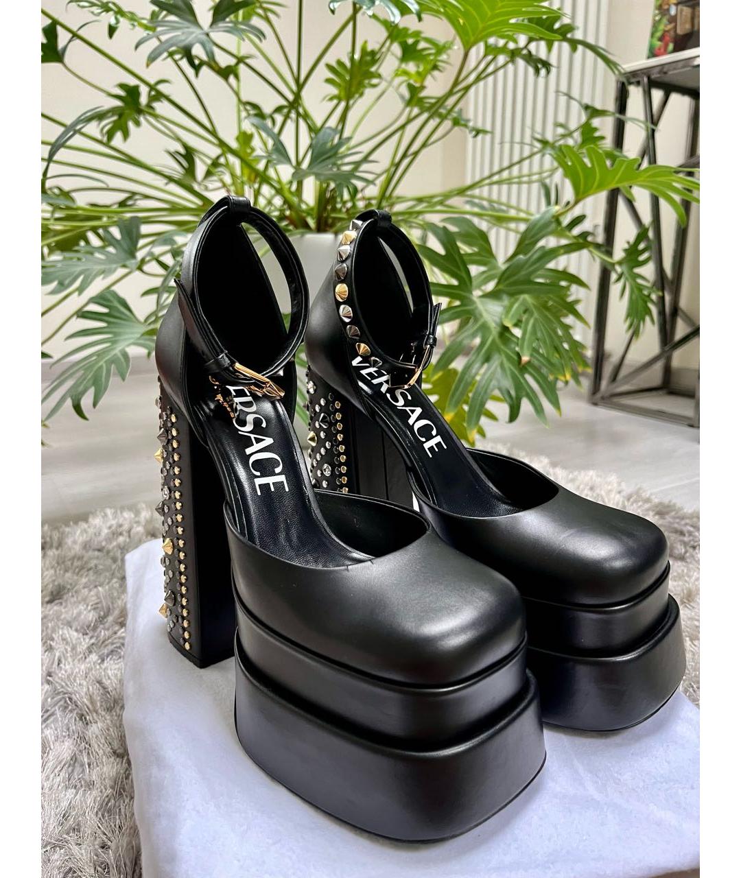 VERSACE Черные кожаные туфли, фото 7