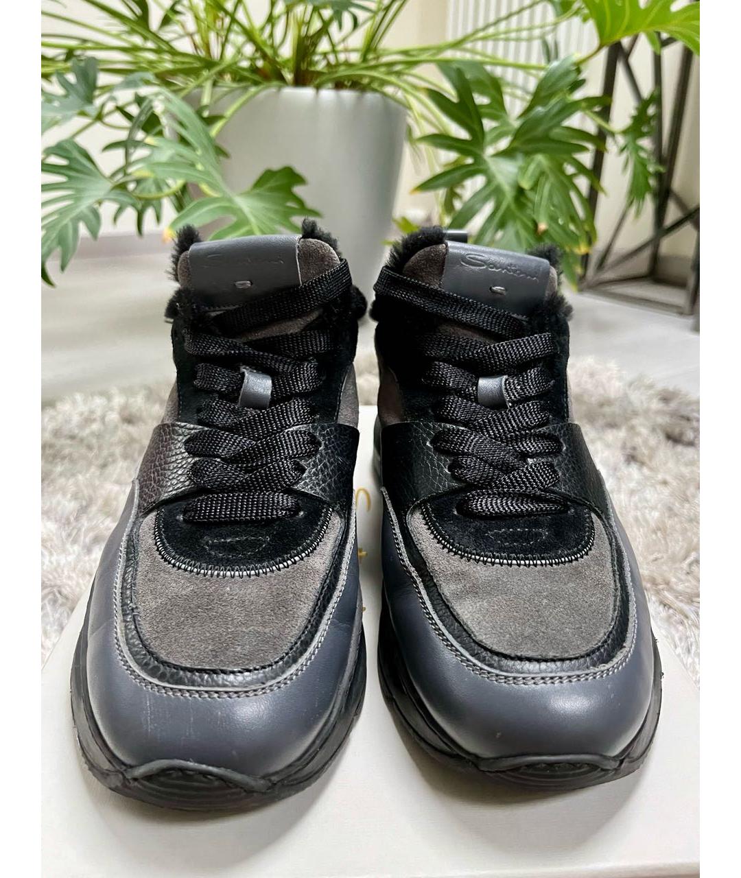 SANTONI Черные кожаные кроссовки, фото 2