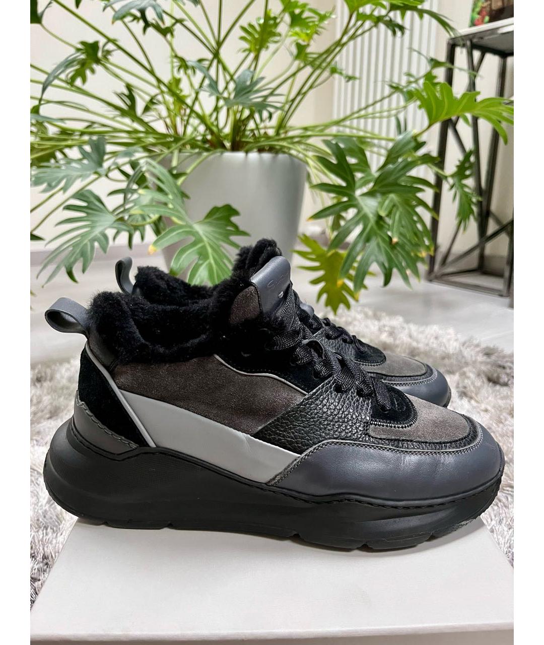 SANTONI Черные кожаные кроссовки, фото 9