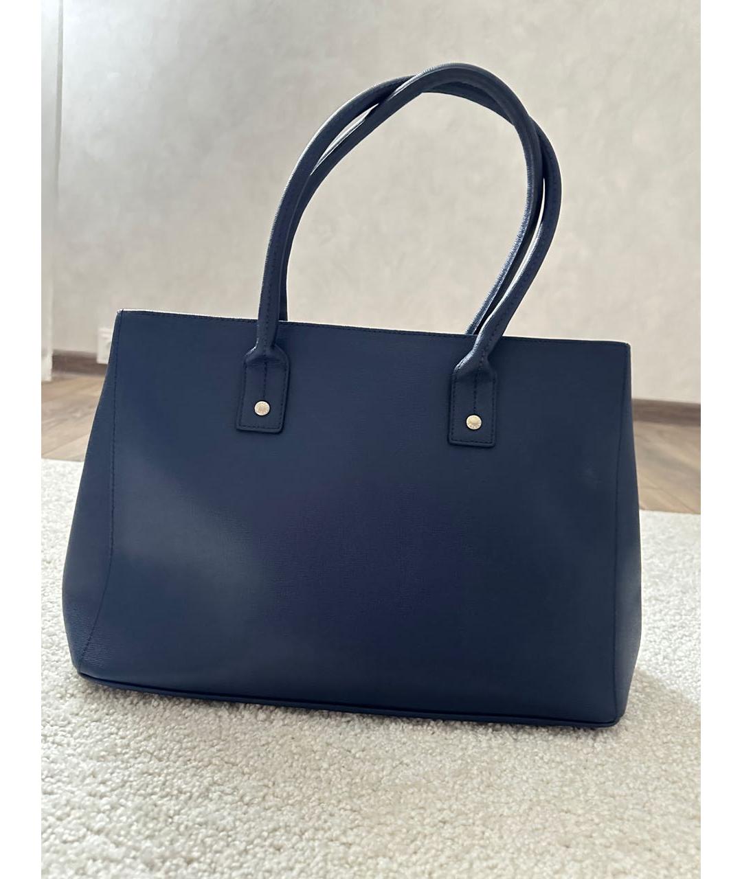 FURLA Темно-синяя кожаная сумка с короткими ручками, фото 3