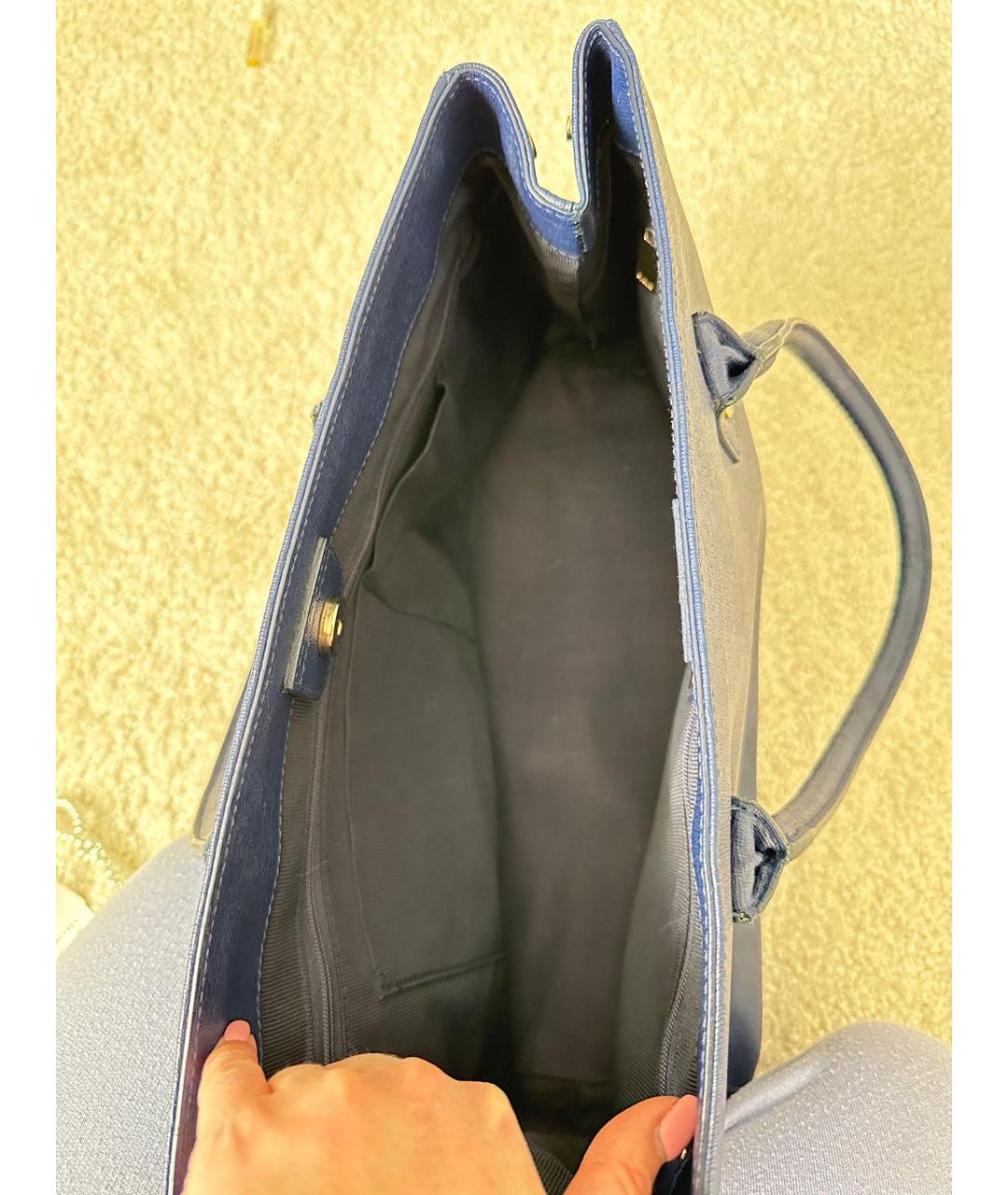 FURLA Темно-синяя кожаная сумка с короткими ручками, фото 4