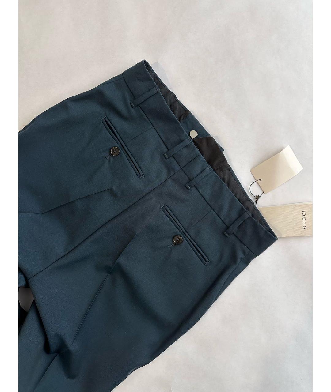 GUCCI Темно-синие шерстяные прямые брюки, фото 4