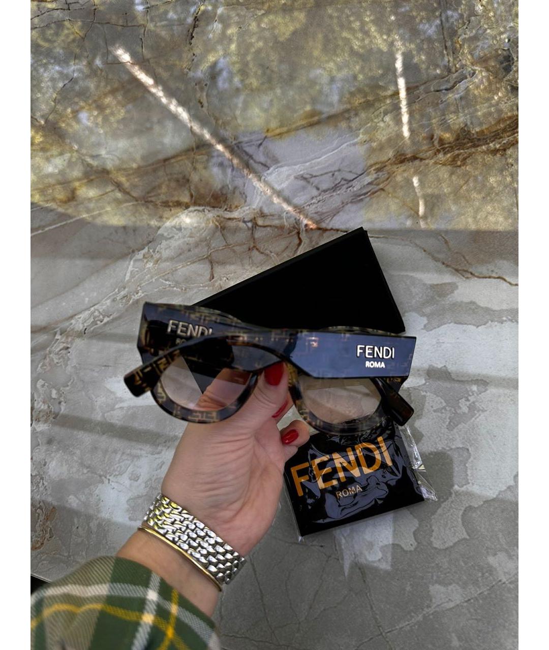 FENDI Коричневые пластиковые солнцезащитные очки, фото 8