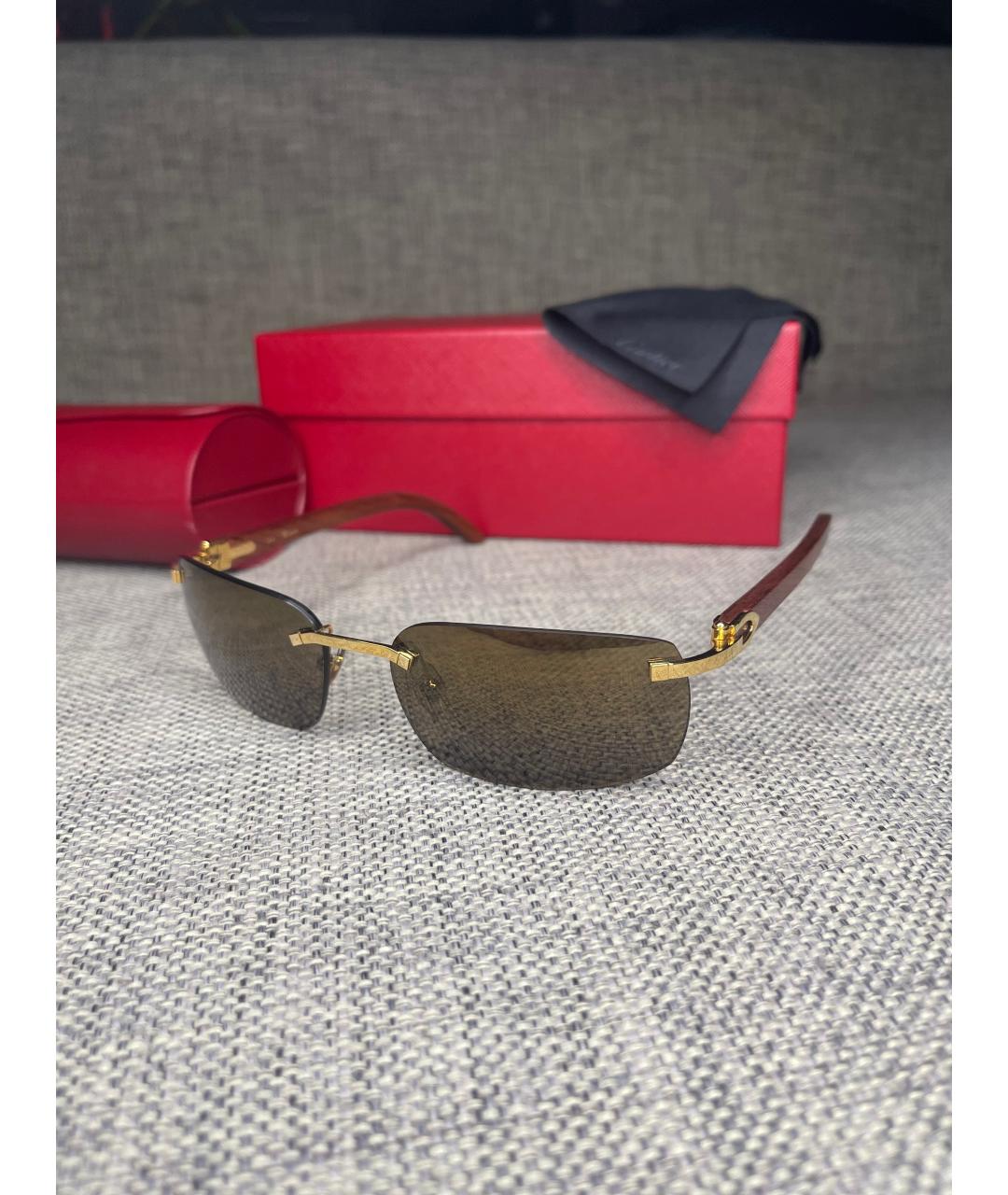 CARTIER Золотые деревянные солнцезащитные очки, фото 7